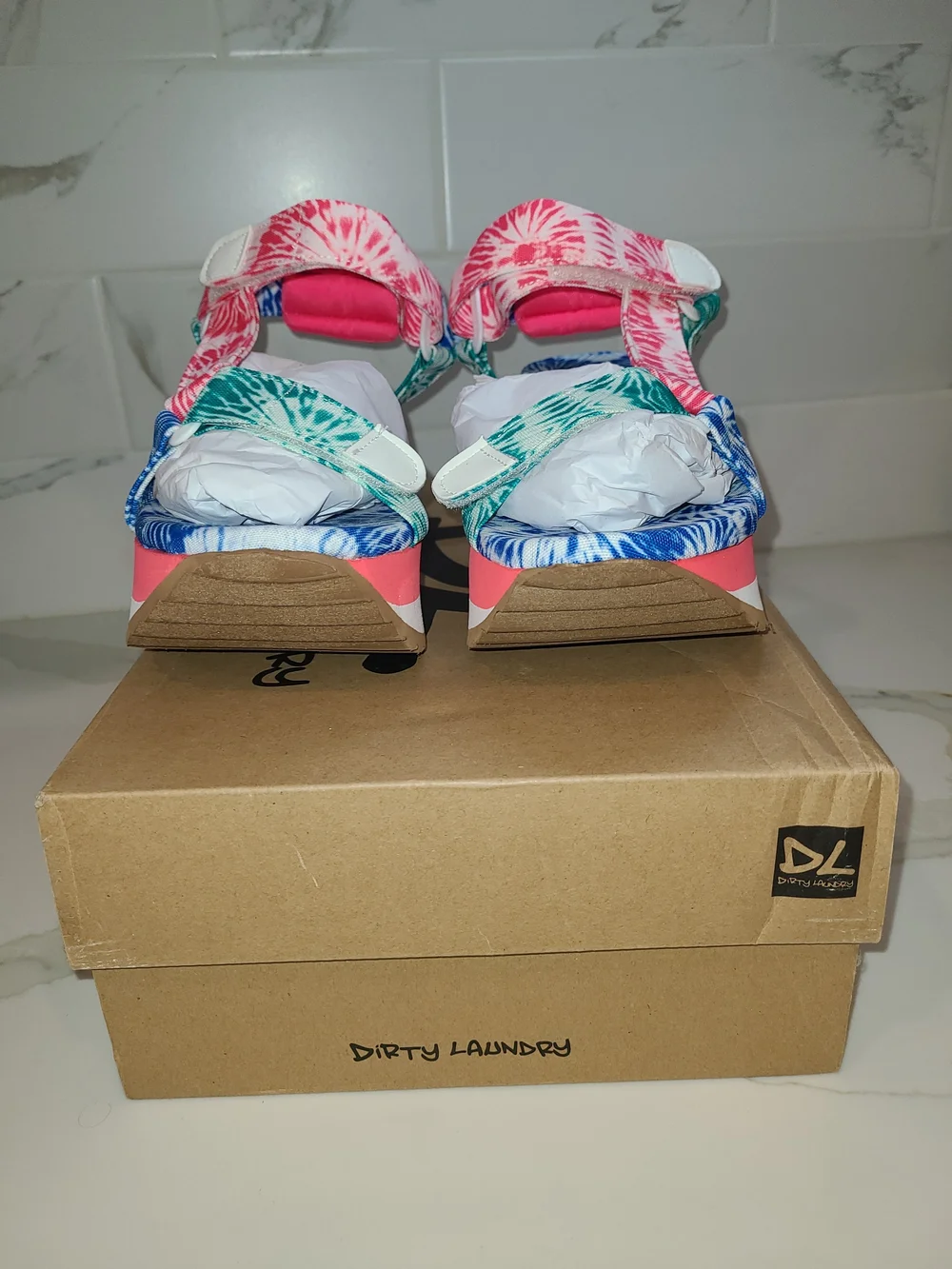 Dirty Laundry Women's Tie-Dye Platform Sandals - Blue/Pink/Green 8.5 EU 39 NEW